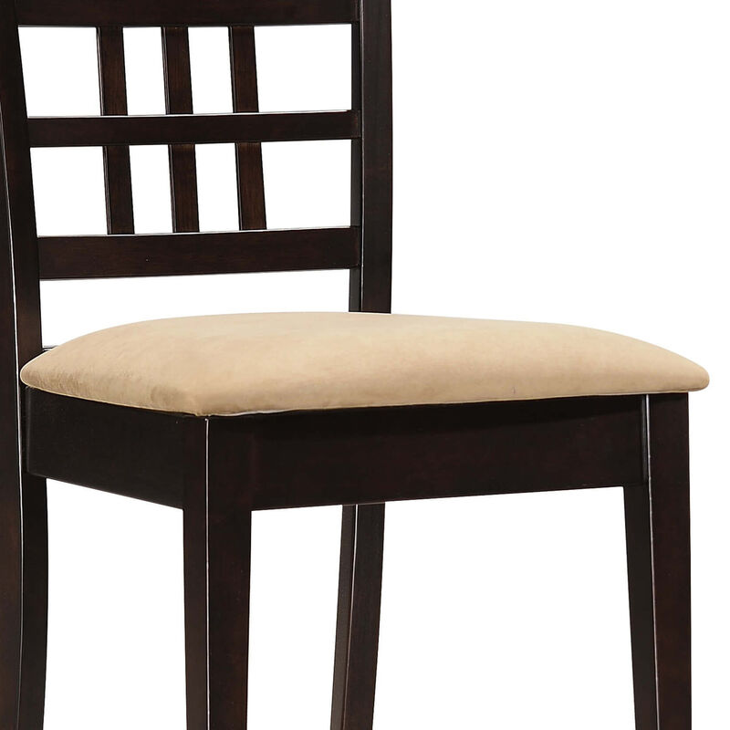 Geometric Wooden Dining Chair with Padded Seat, Set of 2, Brown and Beige-Benzara