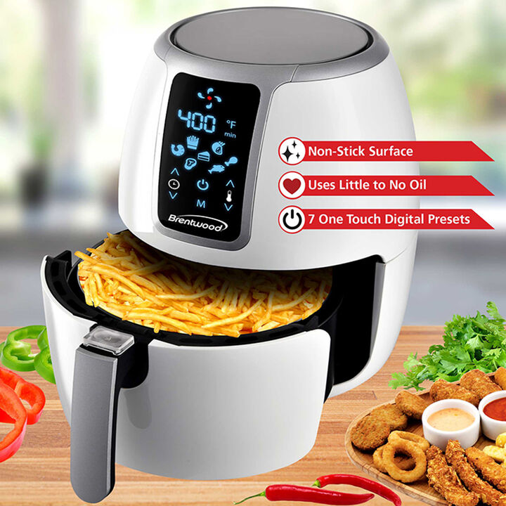 Brentwood Small 1400 Watt 4 Quart Electric Digital Air Fryer with Temperature Control in White