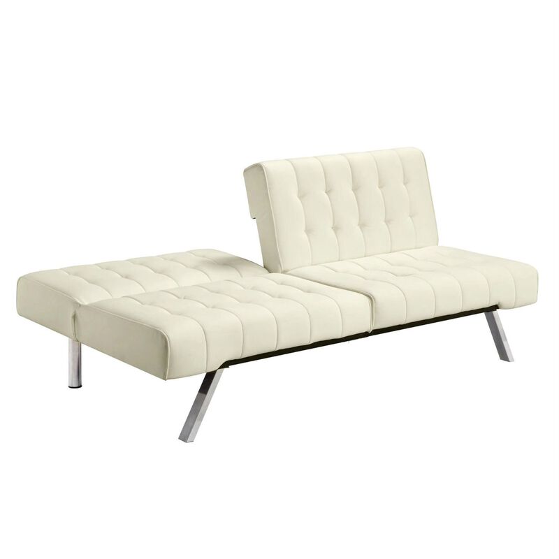 Split back Modern Futon Style Sleeper Sofa Bed in Vanilla Faux Leather