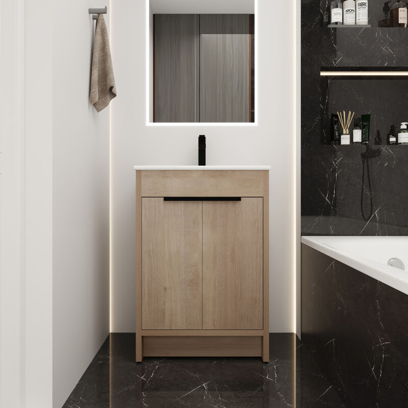 Freestanding Bathroom Vanity with White Ceramic Sink & 2 Soft-Close Cabinet Doors ((KD-PACKING),BVB02424PLO-G-BL9060B),W1286S