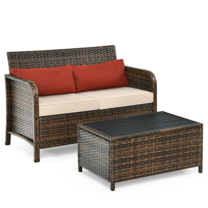 Hivvago 2 Pieces Cushioned Patio Rattan Furniture Set