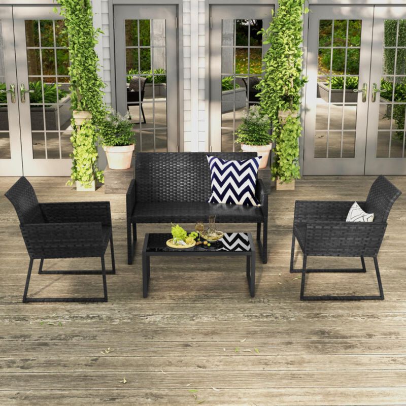 Hivvago 4 Pieces Outdoor Wicker Patio Furniture Set with Quick Dry Foam for Backyard