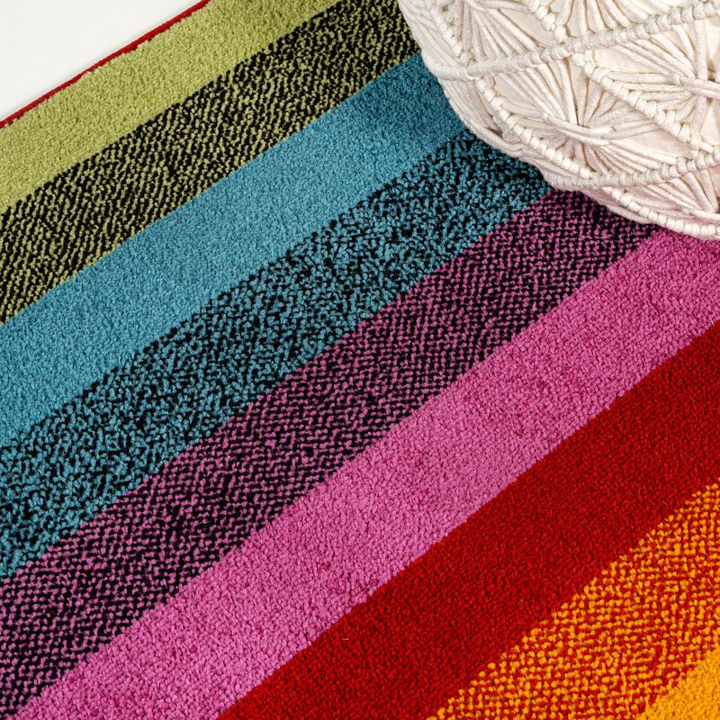 Retro Rainbow Contemporary Stripe Area Rug