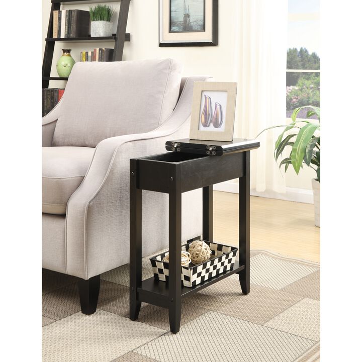 Convenience Concepts American Heritage Flip Top End Table with Shelf, Black