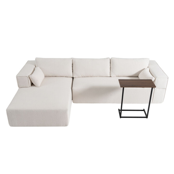Whisen 112"Modular Sectional Sofa with Free Side Table,Wide Seat,Fully Compressed,Wrinkle-resistant Boucle Fabric Couch with Chaise,Free Combination,L-Shaped Sofa