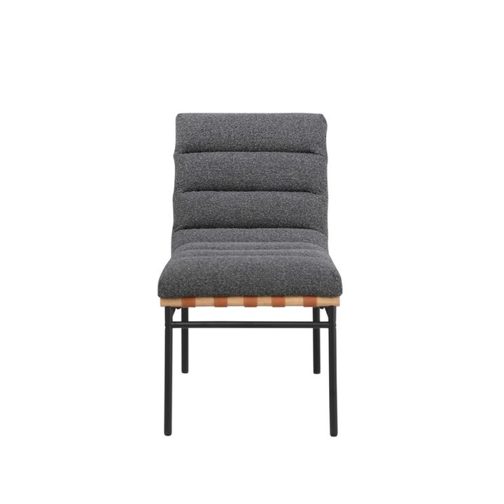 Kive Dining Chair Set of 2, Black Iron Legs, Gray Channel Tuft Boucle