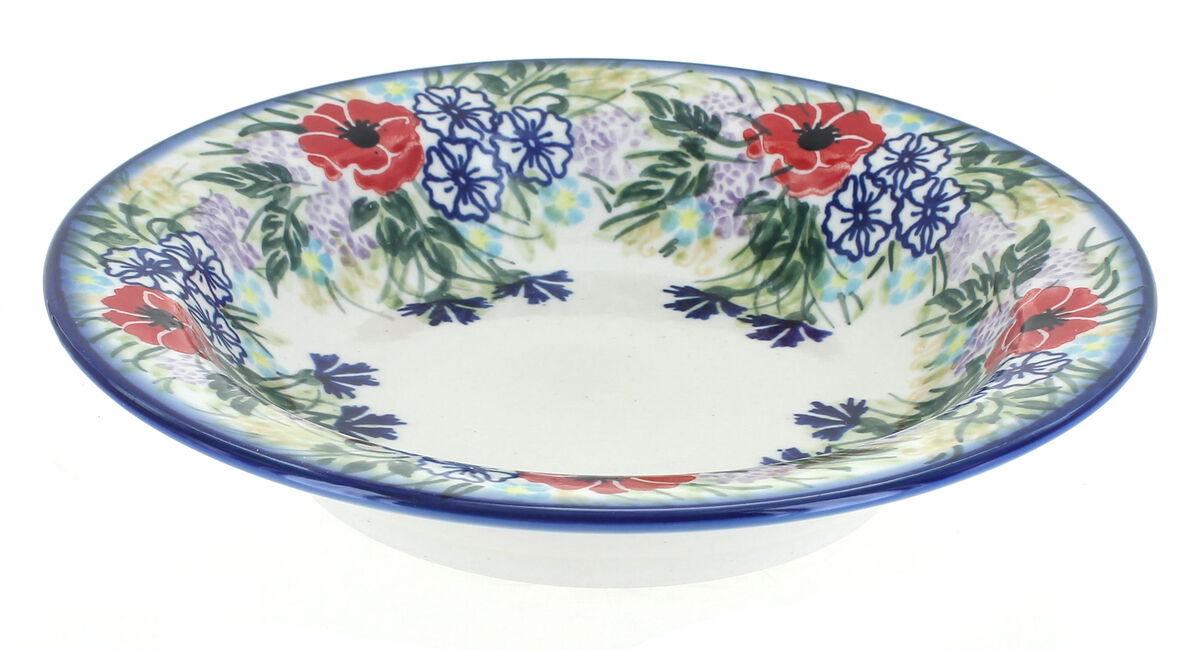 Blue Rose Polish Pottery Pansies Soup Plate with Rim