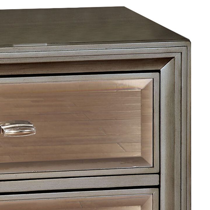 Contemporary Solid Wood Nightstand With Drawers, Silver-Benzara