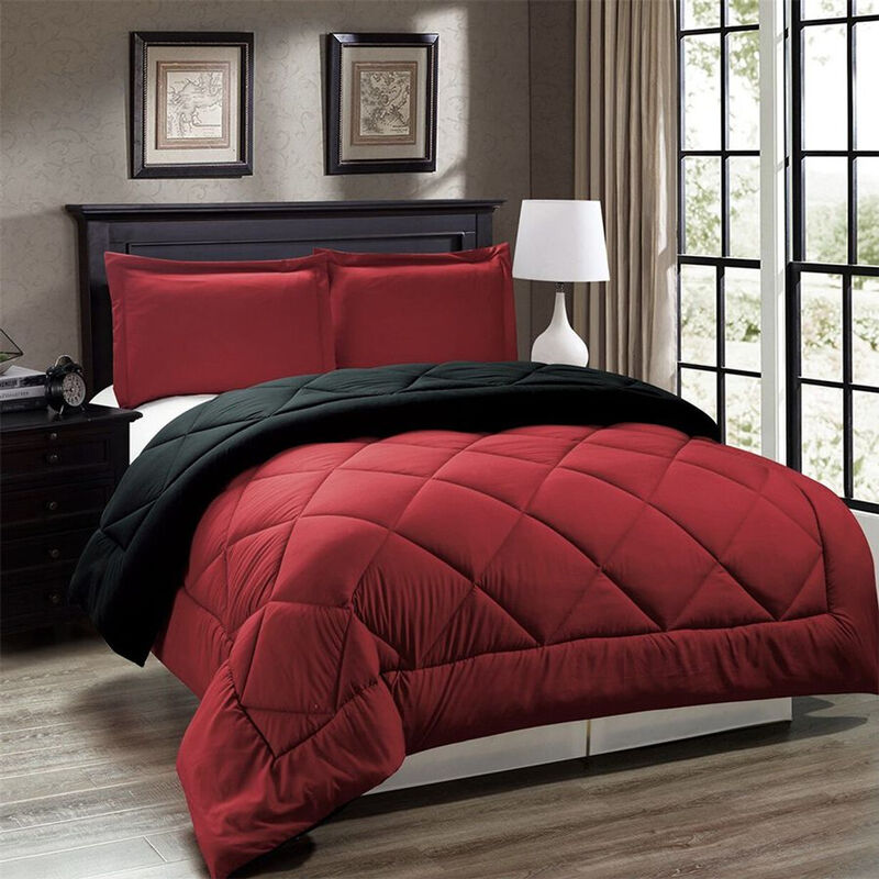 Legacy Decor 3pc Down Alternative, Reversible Comforter Set Red and Black, King Size