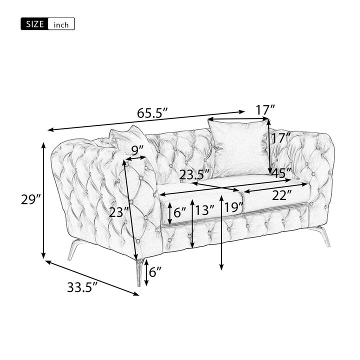 65.5" Modern Sofa Couch PU Upholstered Loveseat Sofa with Sturdy Metal Legs, Button Tufted Back for Living Room, Apartment, Home Office, Black