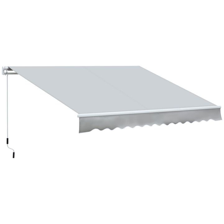 12' x 8' Patio Awning Canopy Retractable Sun Shade Shelter with Manual Crank Handle for Patio, Deck, Yard, Light Grey