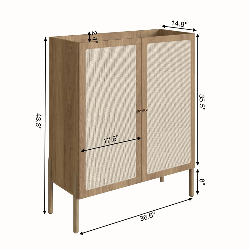 Boho 36.6" sideboard -Wood Legs and2 Rattan Door Cabinet