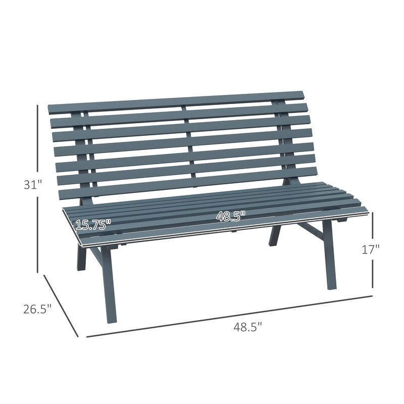 Outsunny 48.5" Garden Bench, Outdoor Patio Bench, Lightweight Aluminum Park Bench with Slatted Seat for Lawn, Park, Deck, Blue