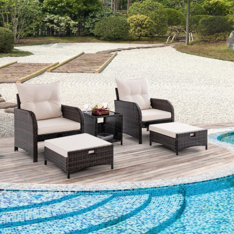 Hivvago 5 Piece Patio Conversation Set Outdoor Rattan Sofa Set with Coffee Table