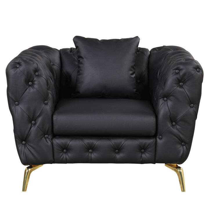 Modern PU Sofa with Metal Legs & Tufted Back