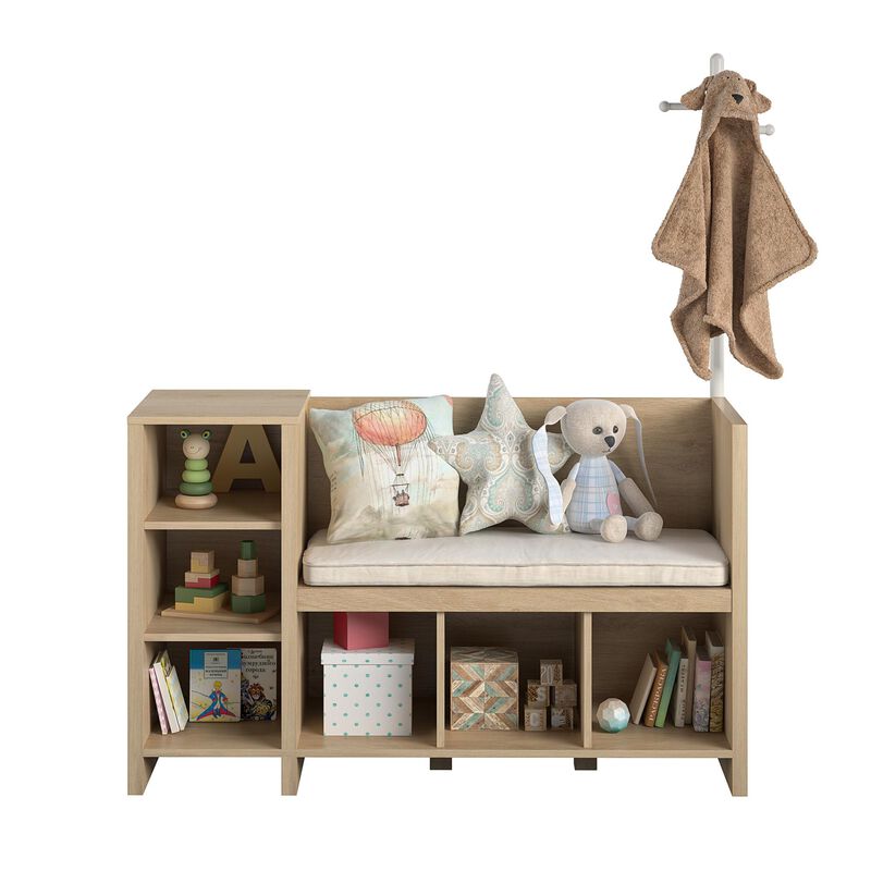 Jocelyn Storage Bench and Coat Rack in Light Brown