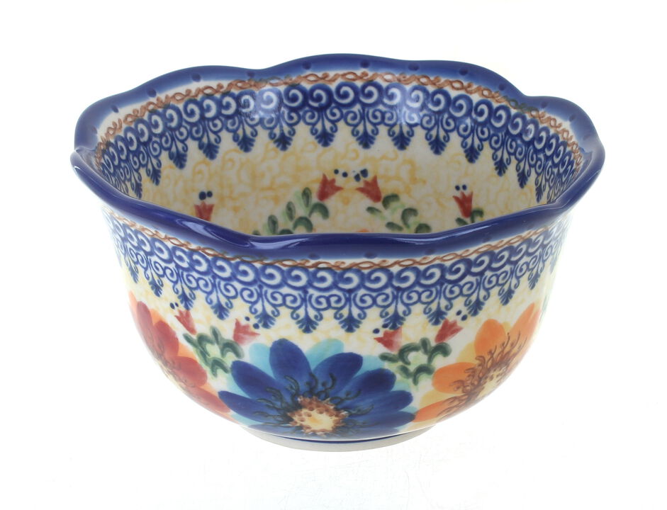 Blue Rose Polish Pottery Garden Butterfly Small Deep Scallop Bowl