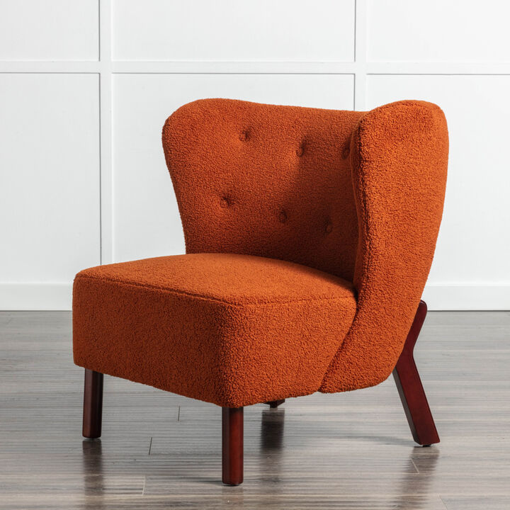 Accent Chair, Upholstered Armless Chair Lambskin Sherpa Single Sofa Chair with Wooden Legs, Modern Reading Chair for Living Room Bedroom Small Spaces Apartment, Burnt Orange