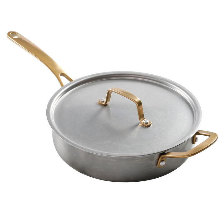 Martha Stewart Everyday 3.5 Quart Stainless Steel Saute Pan with Brass Handles and Lid