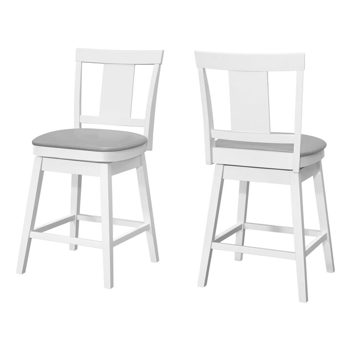 Monarch Specialties I 1233 Bar Stool, Set Of 2, Swivel, Counter Height, Kitchen, Wood, Pu Leather Look, White, Grey, Transitional