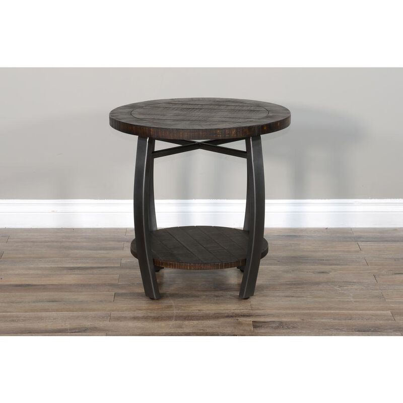 Sunny Designs Homestead 24 Mahogany Wood & Metal End Table in Tobacco Leaf