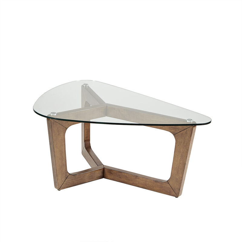 Gracie Mills Lainey Modern Triangle Coffee Table with Solid Wood Frame