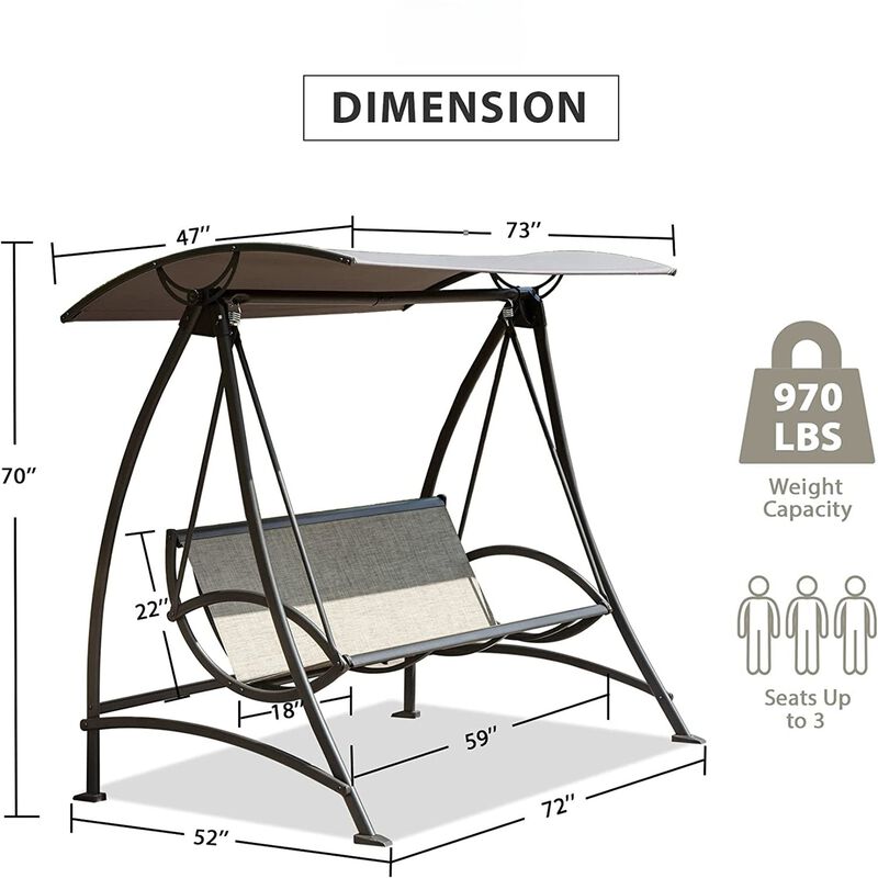 MONDAWE Patio Swing Chair with Adjustable Canopy and Durable Steel Frame Porch Swing Glider for Garden Deck Backyard