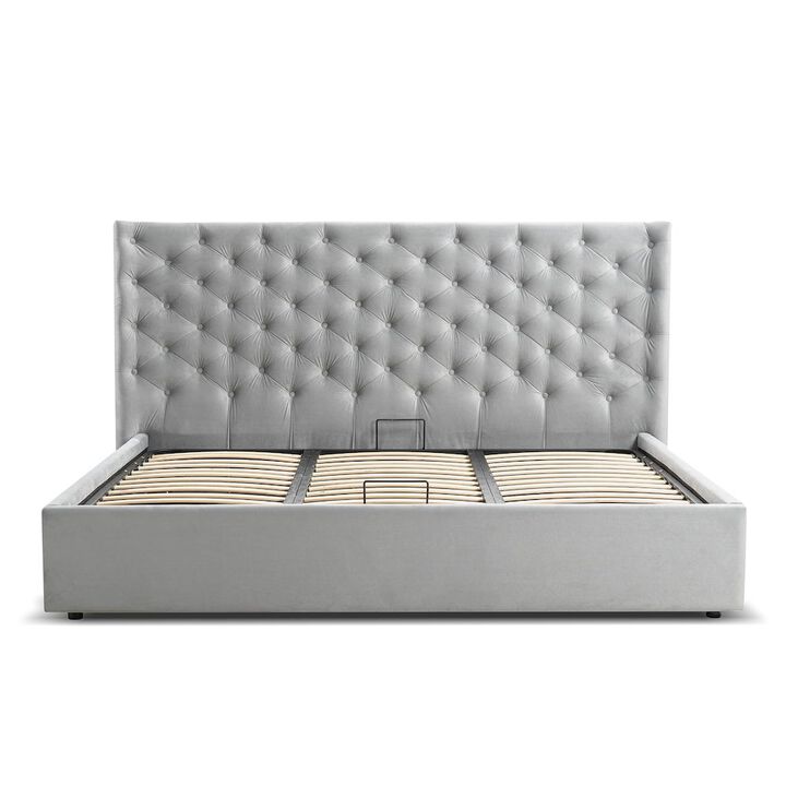 Casabianca Home Parker Queen Storage Bed In Gray Velvet Fabric