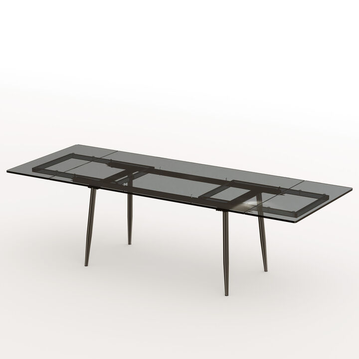 Tempered Dark Glass Extendable Dining Table with Metal Legs for Living Room & Dinning Room 62.9-94.4", Black