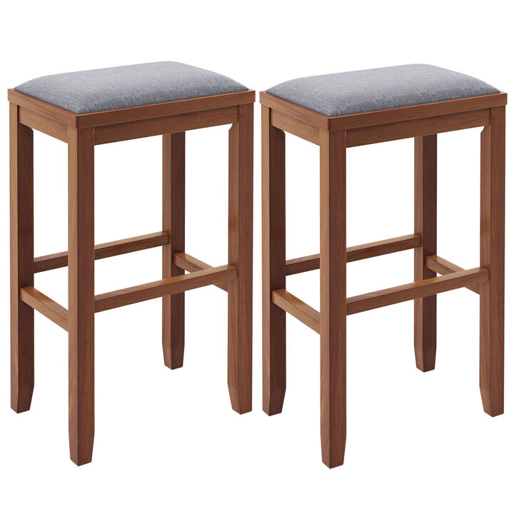 2 Pieces 31 Inch Upholstered Bar Stool Set with Solid Rubber Wood Frame and Footrest