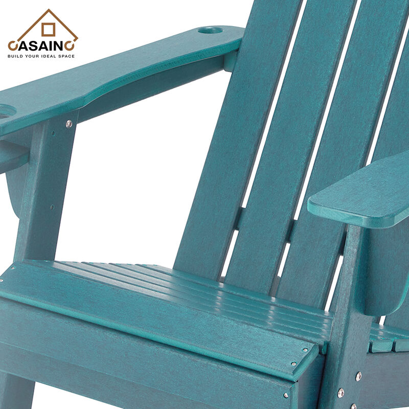 Traditional Curveback Plastic Patio Adirondack Chair with Cup Holder and umbrella holder Outdoor