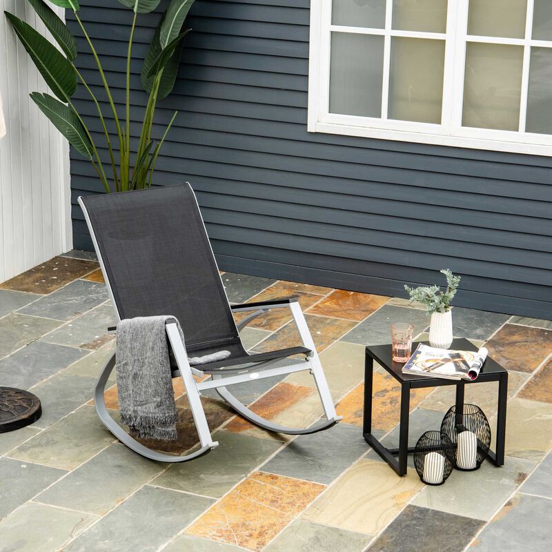 Modern Outdoor Seater: Black/Silver Porch Rocking Sling Chair