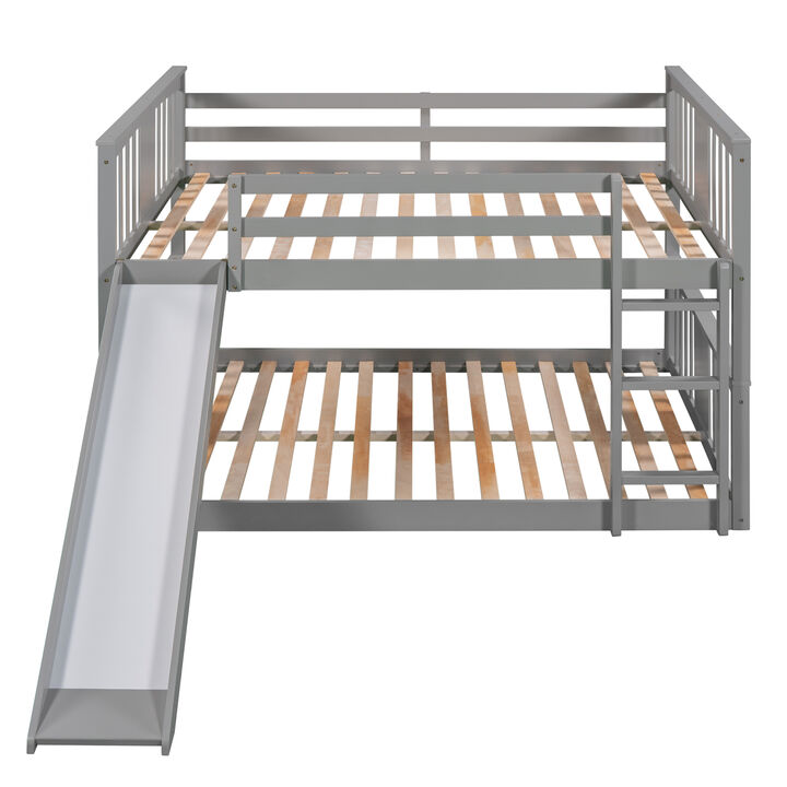Full Over Full Bunk Bed with Ladder with Slide, Gray