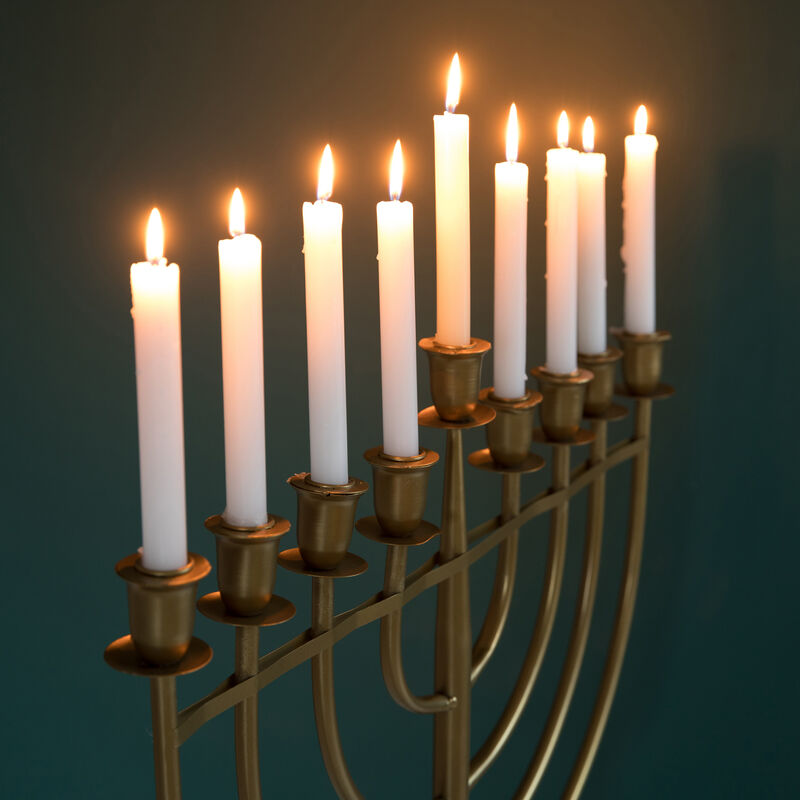 Modern Solid Metal Judaica Hanukkah Menorah 9 Branched Candelabra, Gold Finish Large