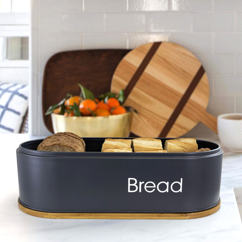 MegaChef Bamboo Kitchen Countertop 4 Piece Metal Bread Basket and Canister Set in Gray with Lids