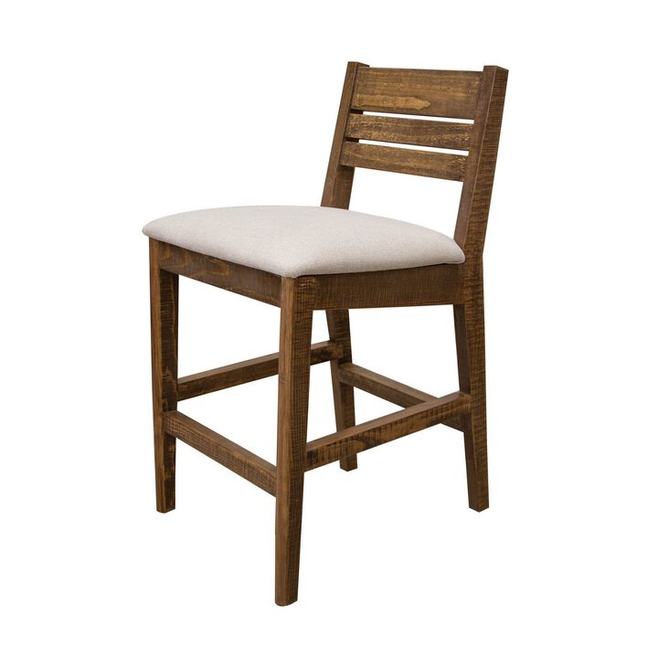Texu 30 Inch Barstool Chair Set of 2, Peanut Brown Solid Wood, Fabric - Benzara