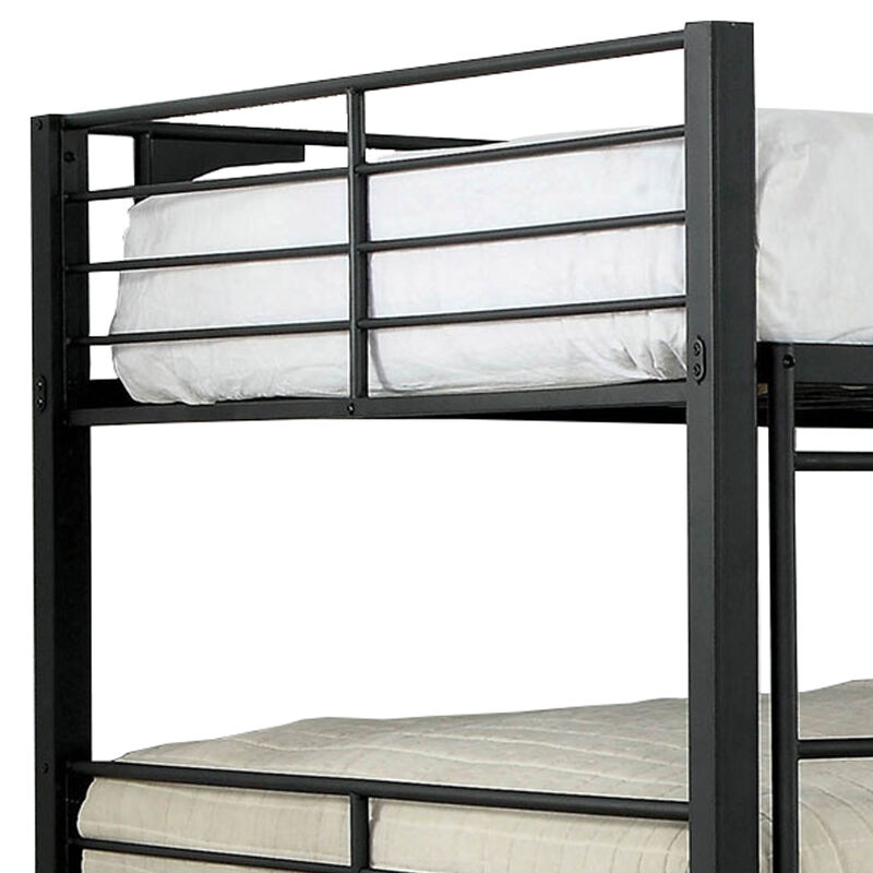 Industrial Style Full Triple Decker Bunk Bed with Ladder, Black-Benzara