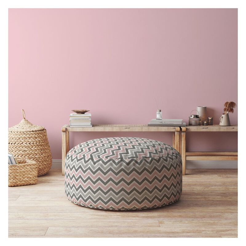 Homezia 24" Twill Round Chevron Pouf Ottoman