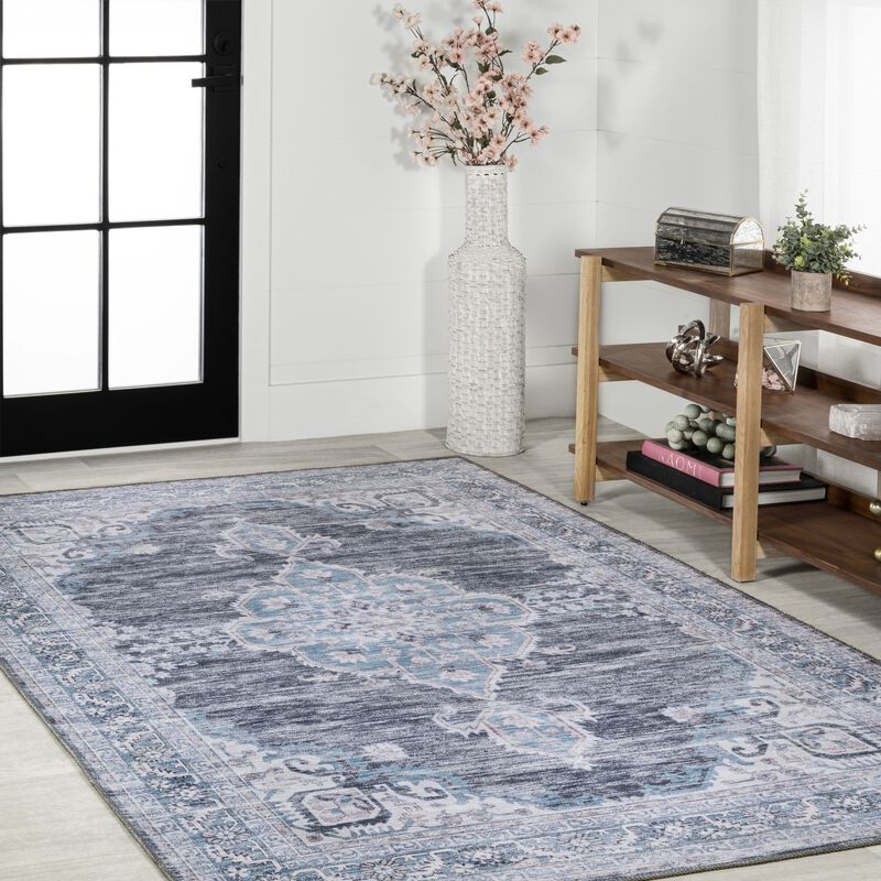 Wincer Chenille Cottage Medallion Machine-Washable Area Rug