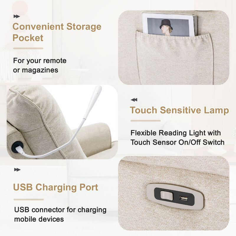 Power Lift Touch Sensitive Lamp for Living Room, Bedroom, Cream