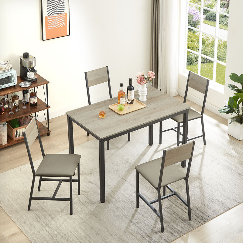 Dining Set For 5 Kitchen Table With 4 Upholstered Chairs, Grey, 47.2" L X 27.6" W X 29.7"