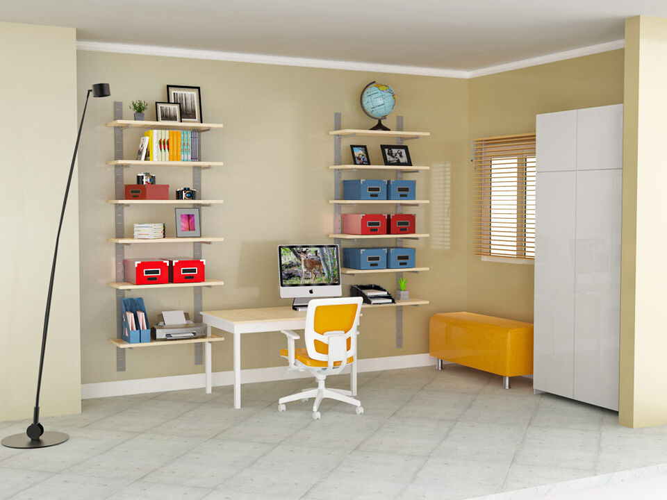 Stylish Home Office System 91" High 6 Tier with Wood Shelves 10"-12" Width | 2 Sections- Shelves Sold Separately