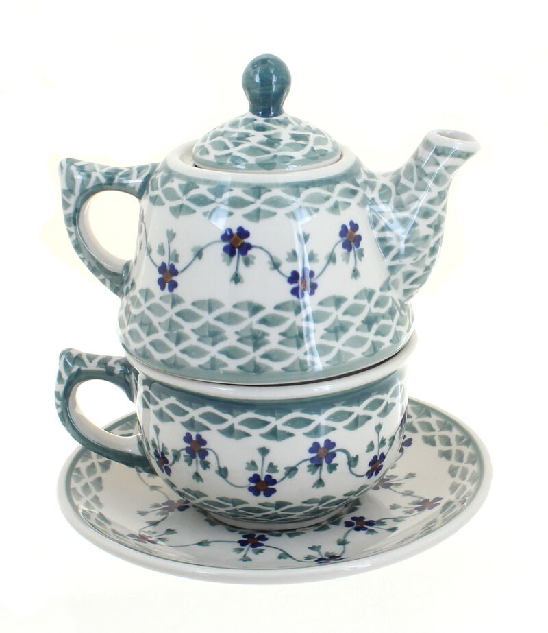 Blue Rose Polish Pottery Garden Bouquet Tea for One