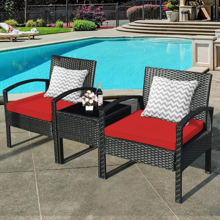 Hivvago Hivvago 3 Pieces Outdoor Rattan Patio Conversation Set with Seat Cushions