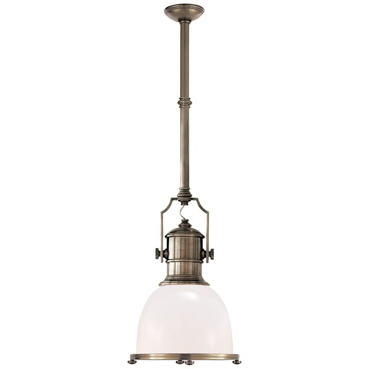 Country Industrial Small Pendant with White Glass Shade