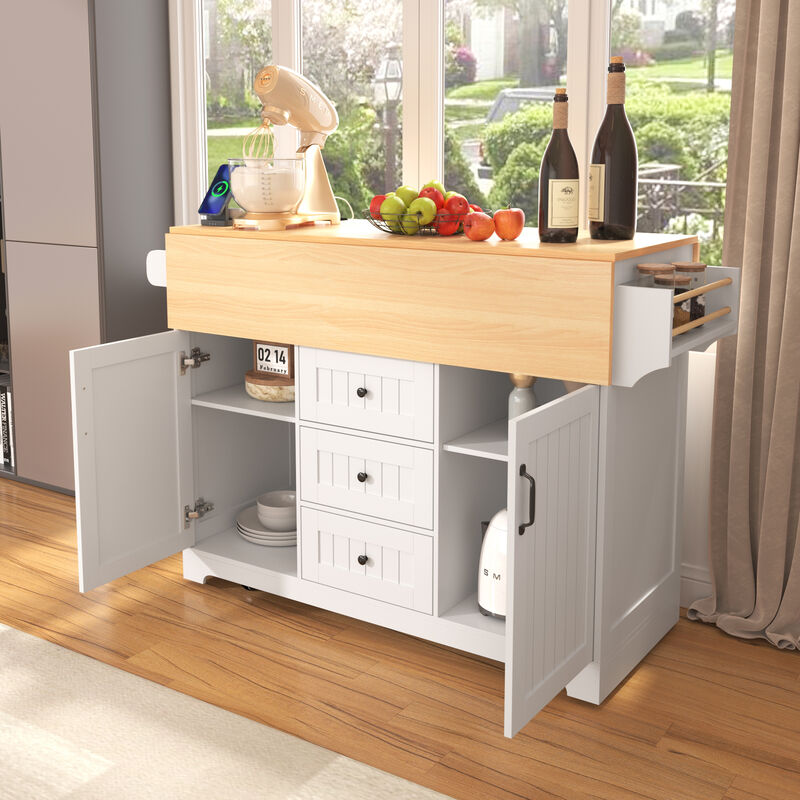 Merax Kitchen Island with 2 Drop Leaf  and 3 Drawers