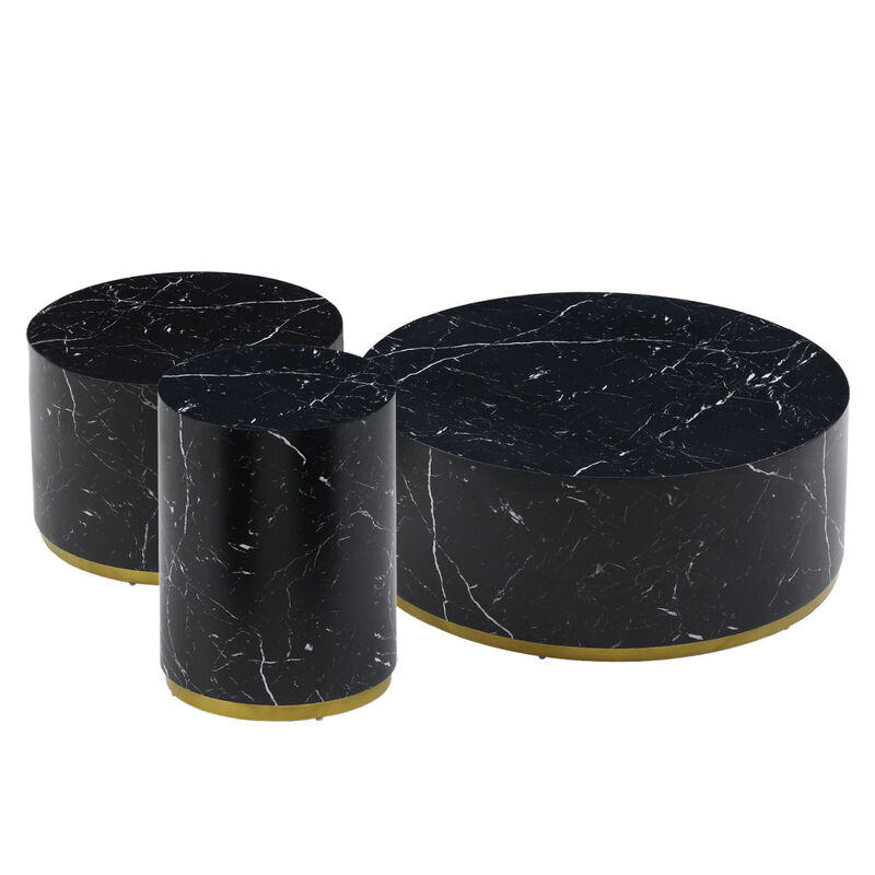 Black Marble Pattern Round Coffee Table Set