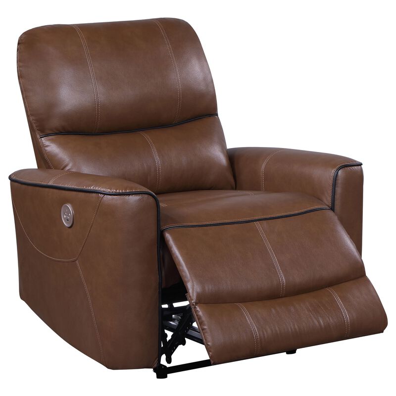 Lima Power Recliner Chair, Brown Faux Leather, USB Port, Foam Cushions - Benzara