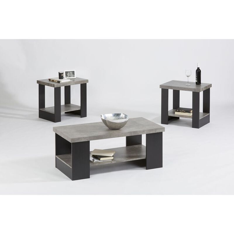 3 Pack Cocktail Table & 2 End Tables, Gray/Black