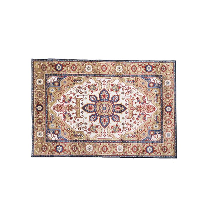Vintage Bohemian Area Rug Non Slip Washable Persian Floral Rug for Living Room Bedroom Kitchen Blue Gold